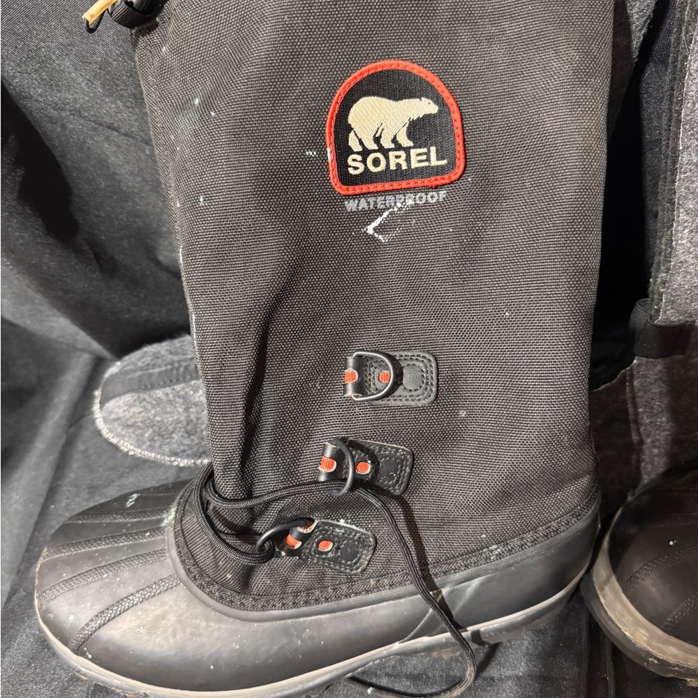Sorel Black and Red Waterproof Work Boots w/ nice liners.
